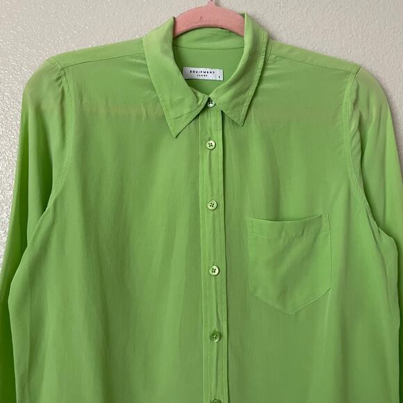 Equipment Shirt Womens Small Green Silk Button Up Long Sleeve Preppy Office - Picture 4 of 13